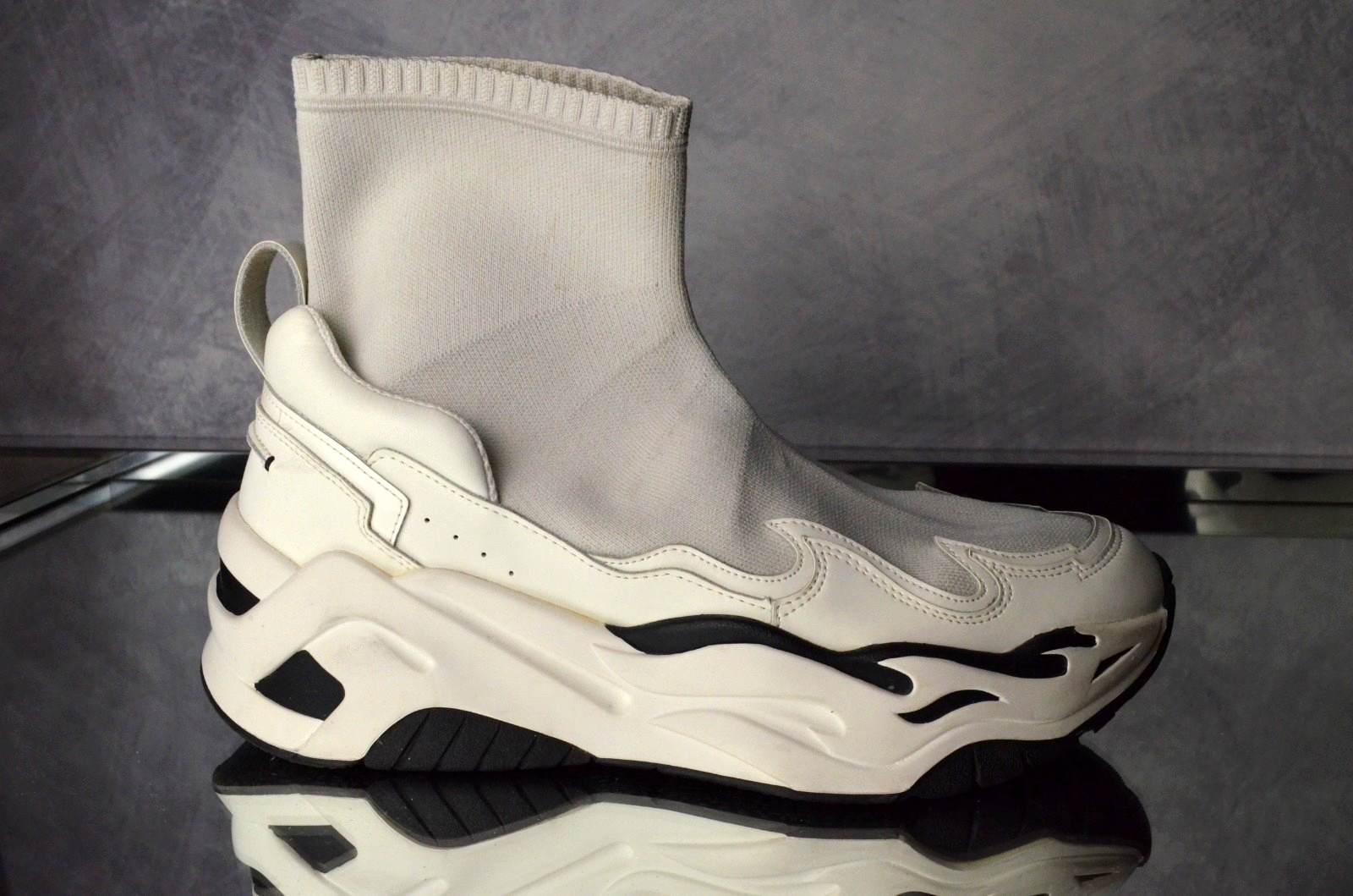 RARE Just Cavalli «Hybrid Knit» Sock Sneakers White/Black Size 12(45EU) Roberto