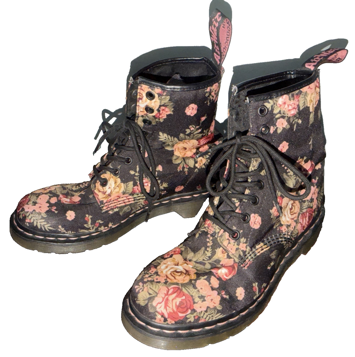 Dr. Martens Women’s US 8 UK 6 Floral Canvas 8-Eye Boots Black Roses Rare