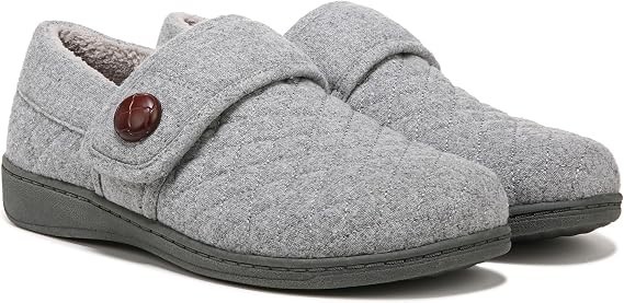 Vionic Women’s Jackie Quilted Flannel Slipper – Orthotic Support -Gray- 5M