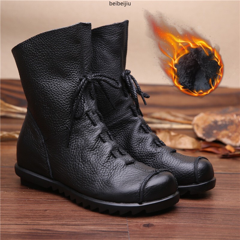 Womens Soft Leather Lace Up Ankle Boots High Top Moccasin Side Zip Comfort Shoes
