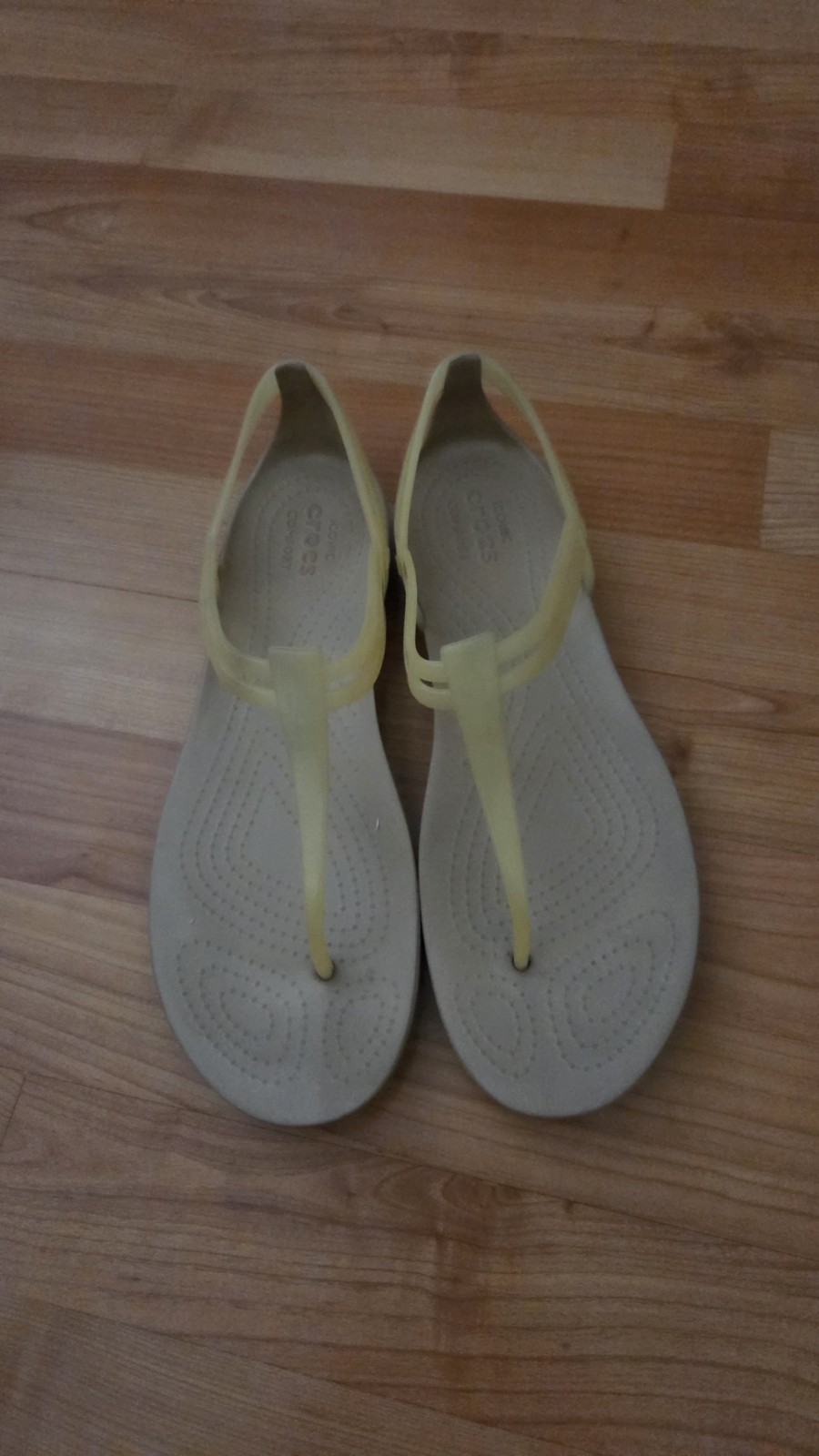 CROCS Sandal Womens Sz 9 Isabella T-Strap Thong Iconic Comfort Jelly Light Tan
