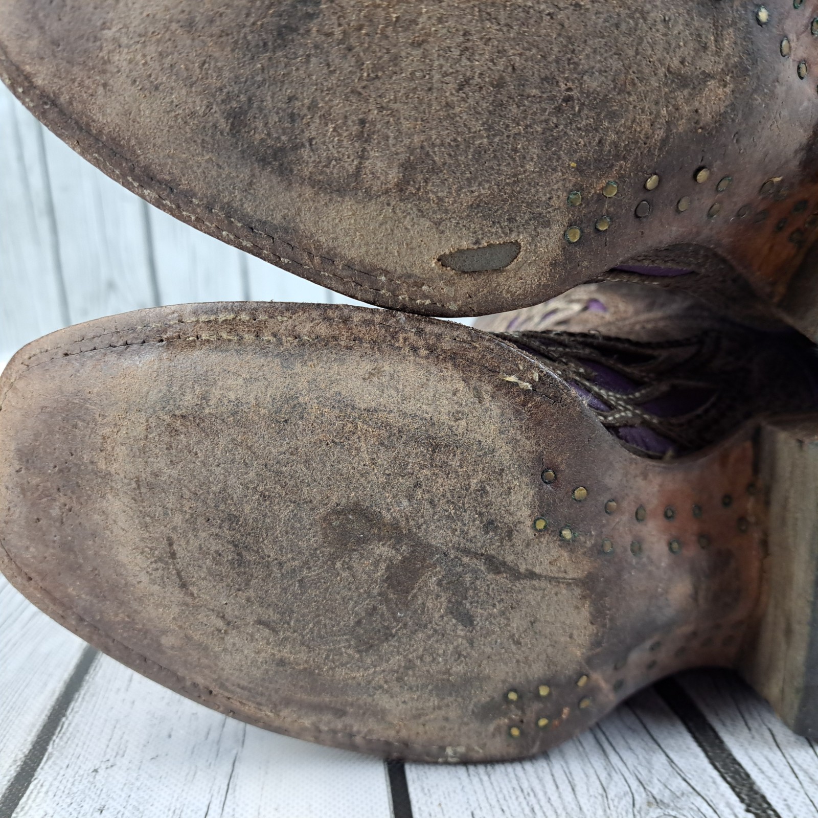 Corral Vintage Cowboy Boots Womens 7 M Brown Purple Angel Wings Cross Leather