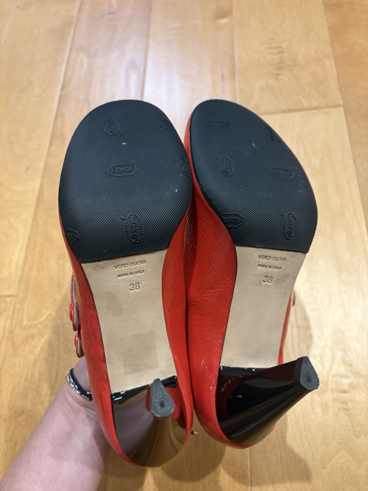 Navyboot Italy patent leather heel Mary Jane shoes red 38 7