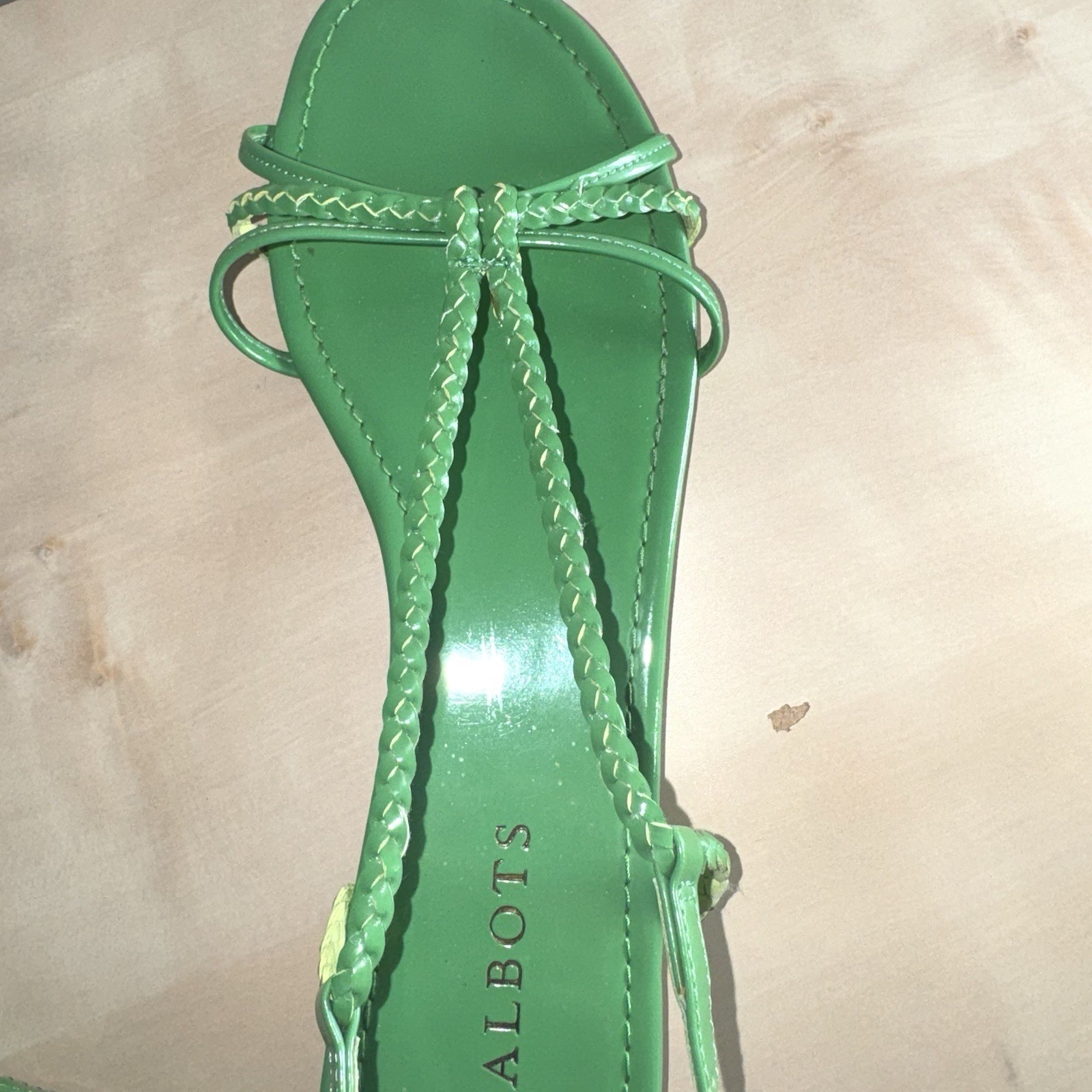 Talbots Sandals Kelly Green Patent Leather Braided Straps Women’s 8.5 Slingback