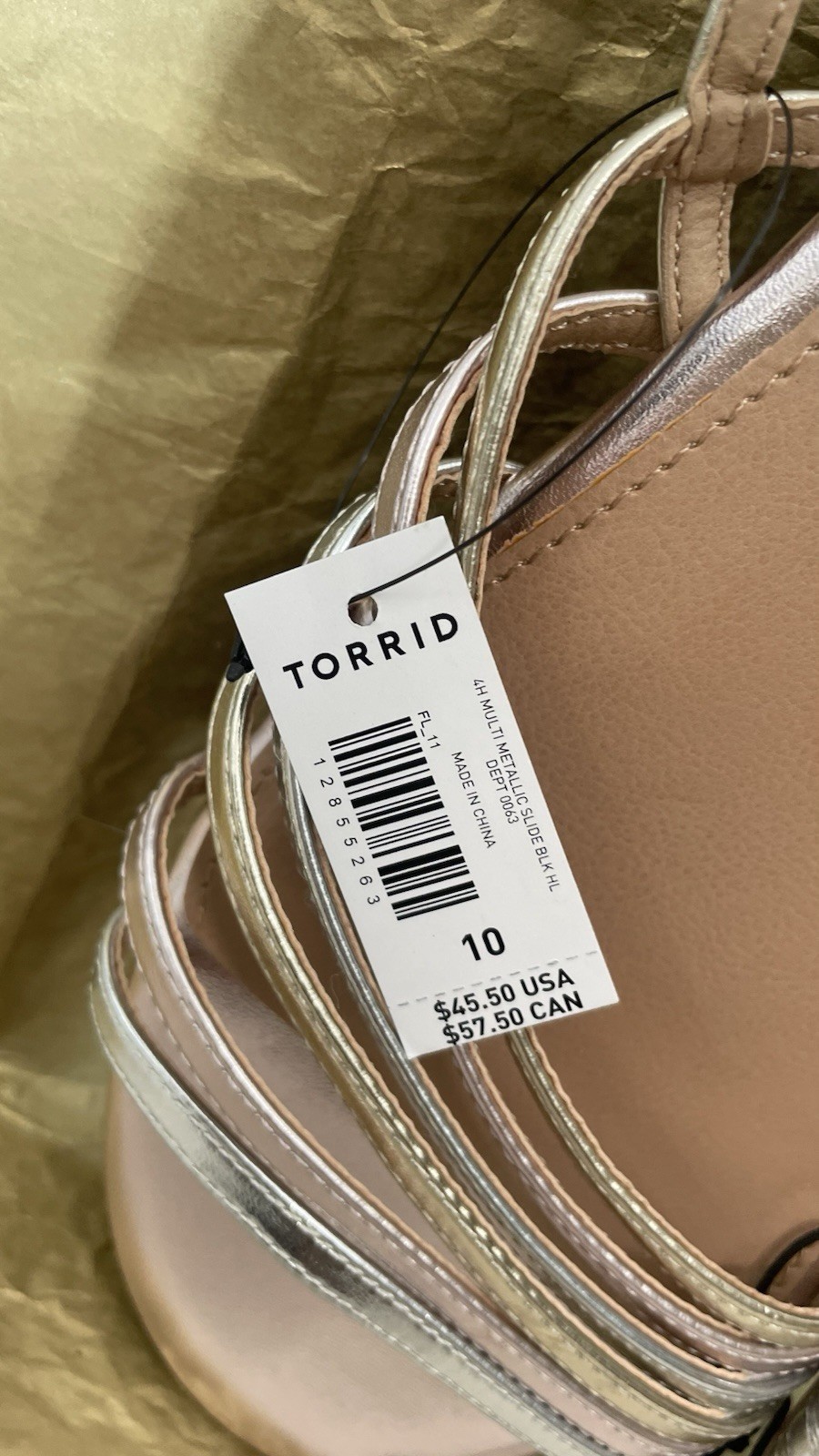 Torrid womens metallic gold pink strappy slide slip on sandals synthetic 10