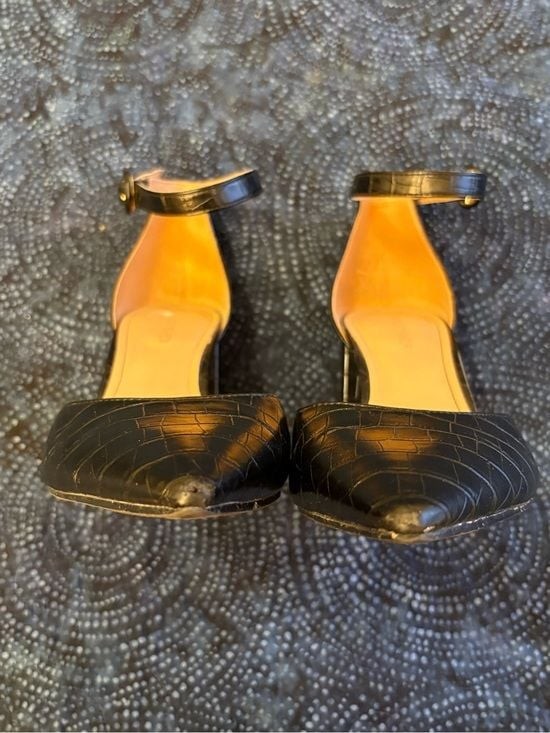 Marc Fisher Black Croc-Embossed Pointed Toe Sling Back Ankle Strap Heels