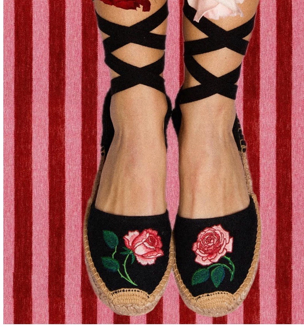 Soludos Women’s Lauren Black Rose Lace Up Espadrilles Size US 9/9.5 New