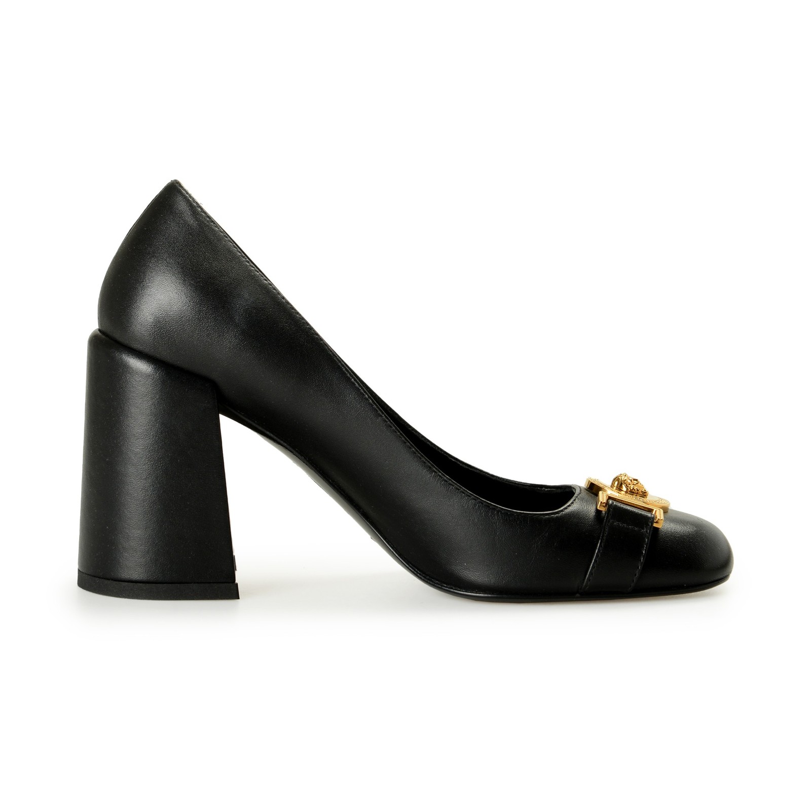 Versace Women’s Gold Medusa Black Leather High Heel Pump Shoes US 11 IT 41