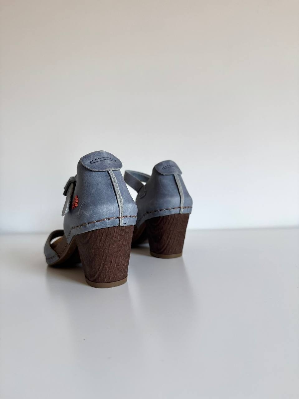 The Art Company Leather Sandals EU 37 Blue Ankle Strap Block Heel Comfort Shoes