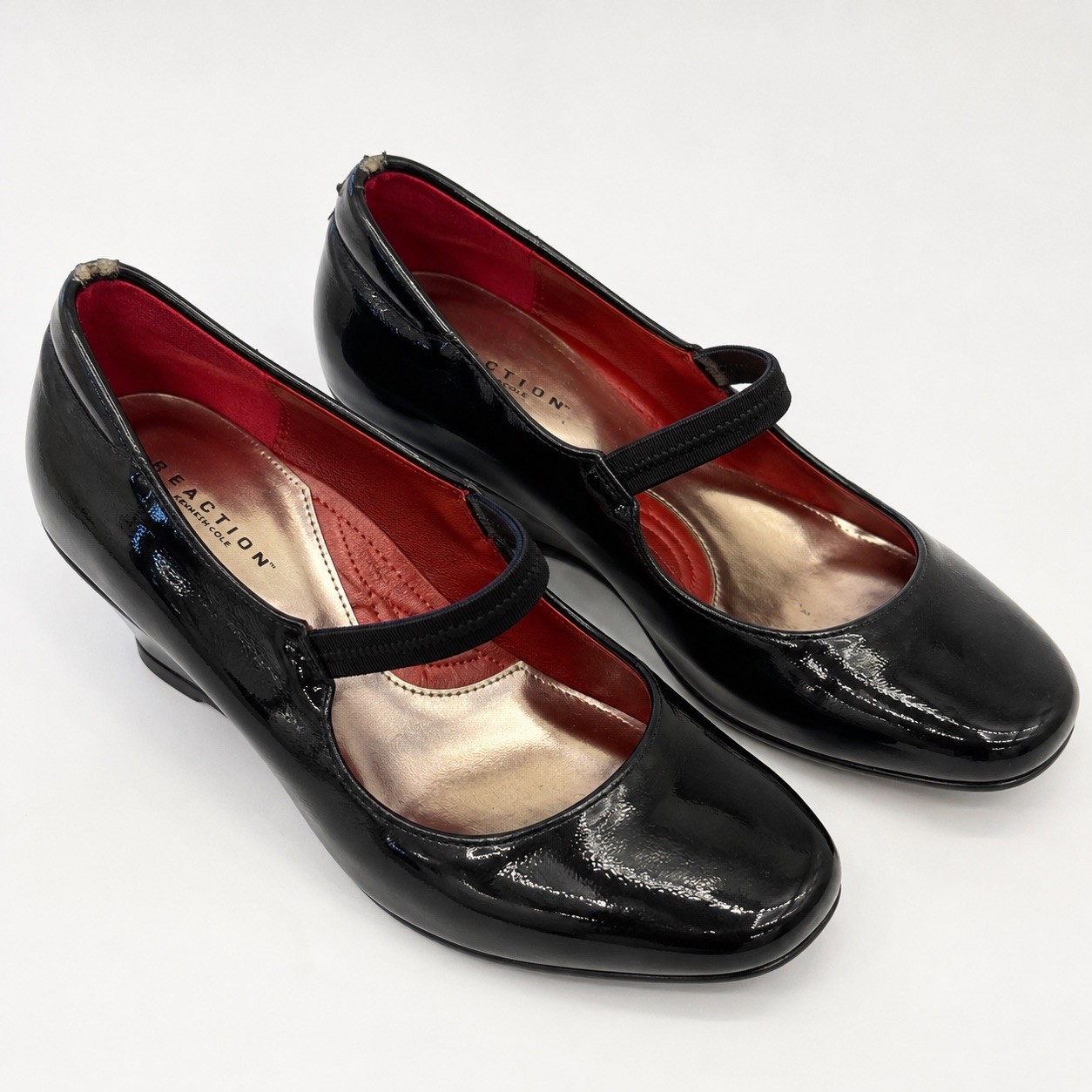 Reaction Kenneth Cole Black Patent Leather Mary Jane Wedge Heels | Comfort Shoes