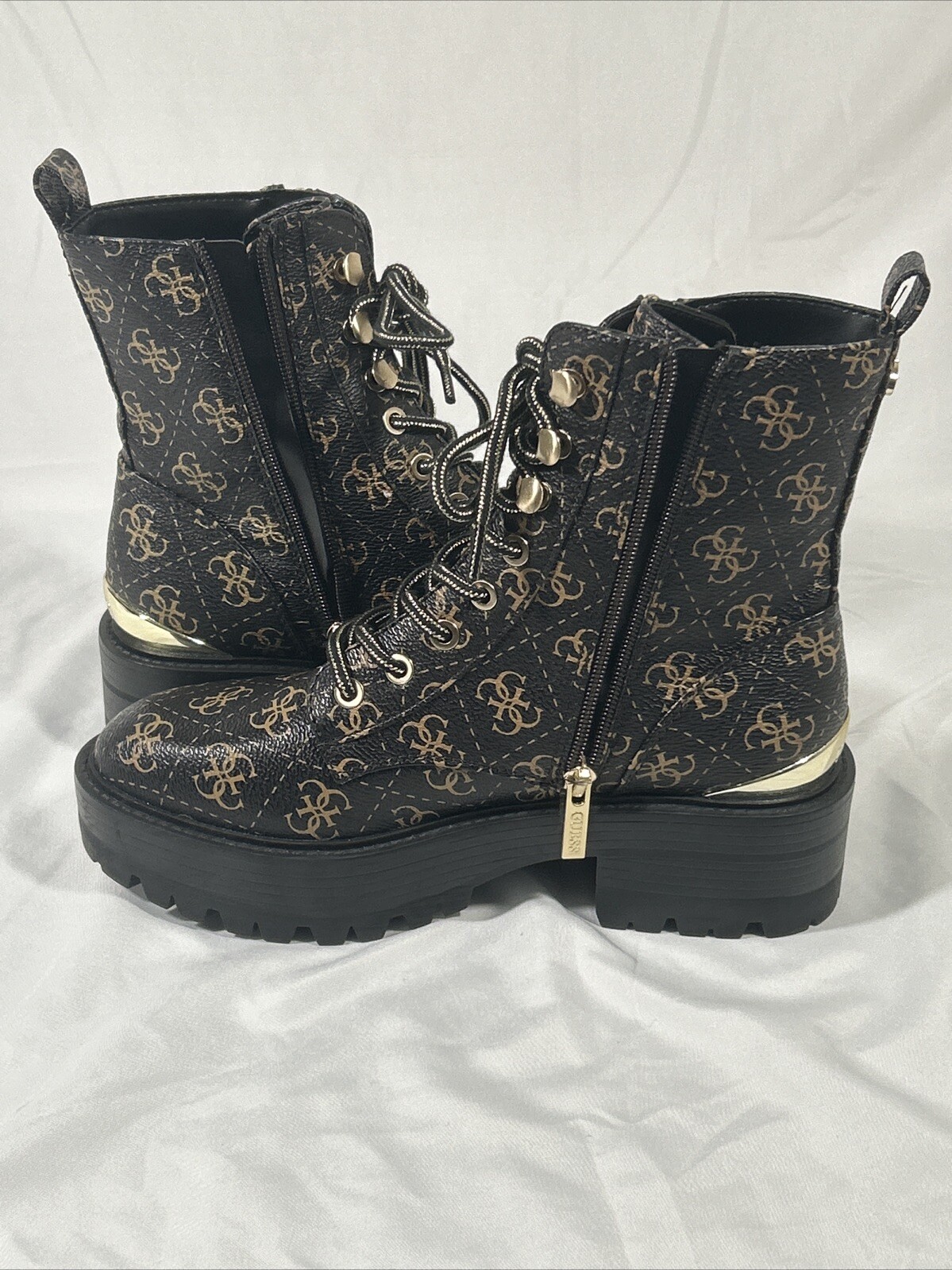 GUESS Womens Black Logo Zipper Lug Sole Fearne Round Toe Combat Boots 6.5 M