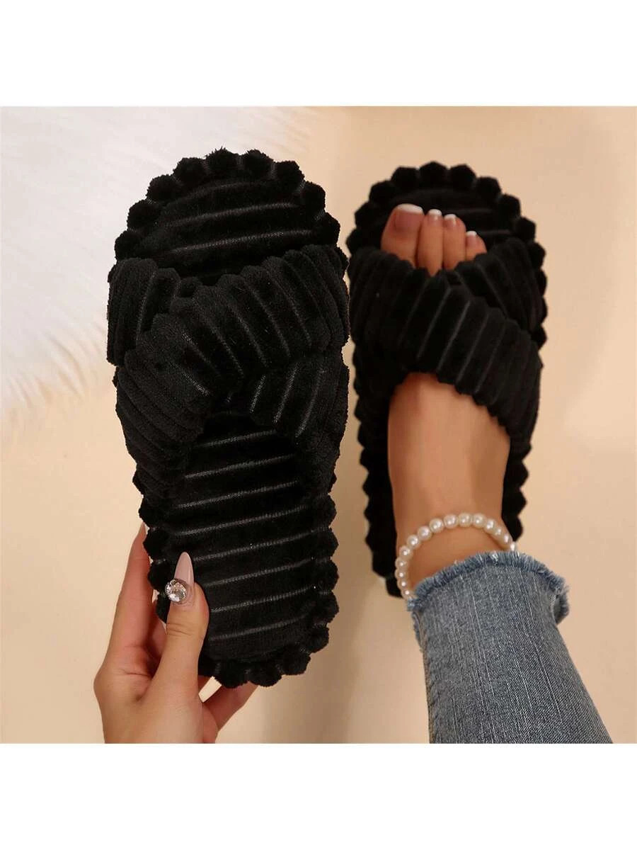 Women’s Memory Foam Slippers Open Toe Cross Band Indoor Outdoor