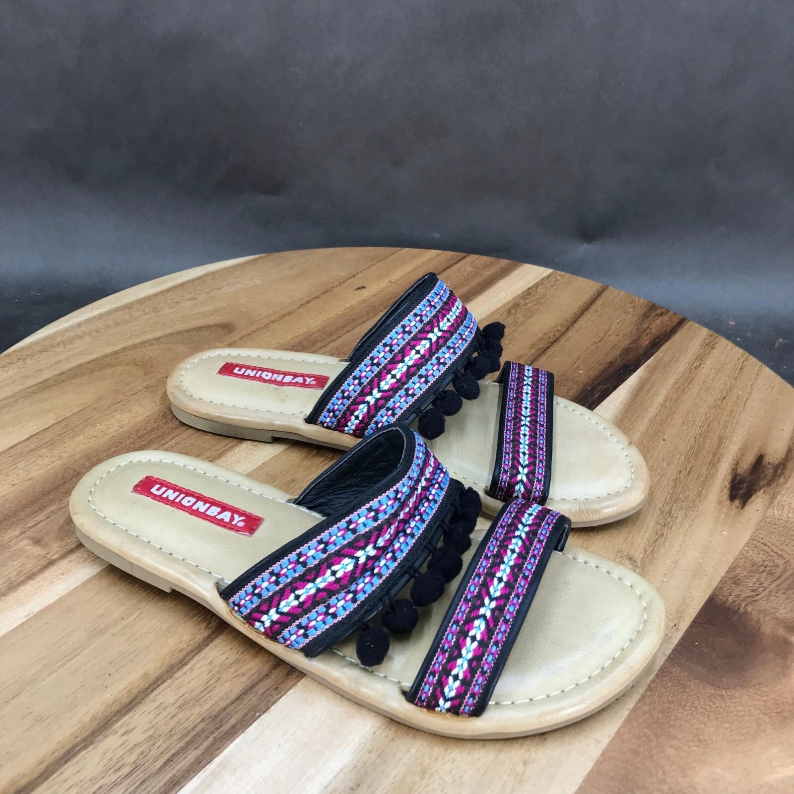 UnionBay Multicolor Fabric Knit Slides Slip On Sandals Womens Size 6