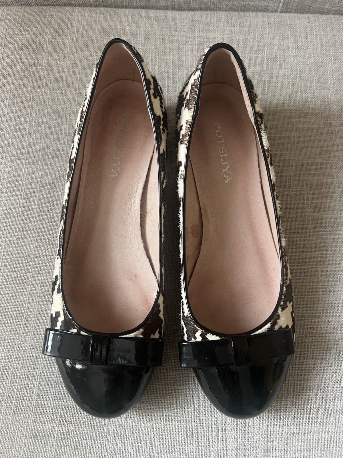 POTSILYA Women’s Black/beige Houndstooth Bow Slip-On Ballet Flats US 7.5