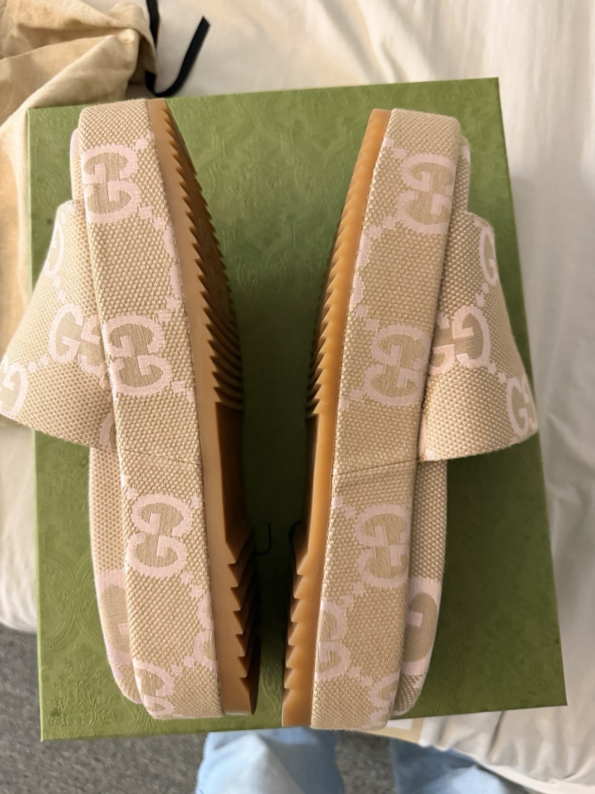 Gucci GG Logo Canvas Platform Slide Sandals Beige Pink Women’s EU 40