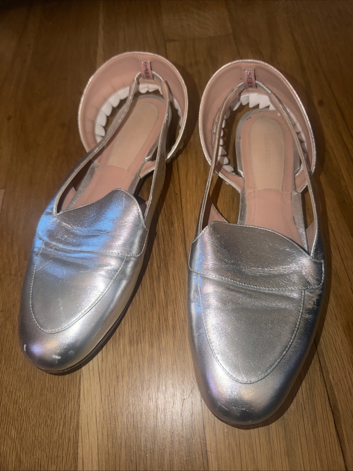 Dahlia Selva Guilty Pleated Moc Loafer 39 Ruffle Straps Ruffle Silver Wedding