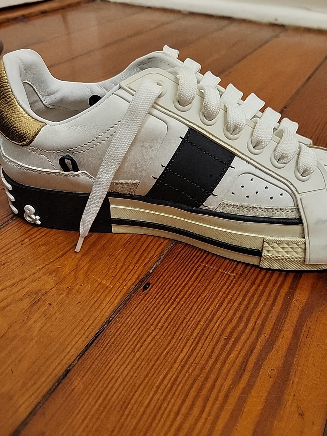 Dolce Gabbana Custom 2.zero Low Top White Gold Street Style Luxury Sneaker 38.5