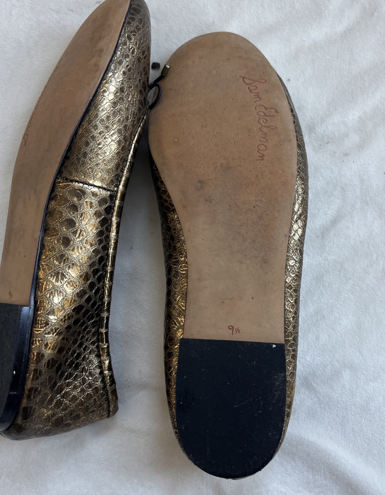 Sam Edelman Felicia Ballet Flats Gold Snake Print Slip On Shoes Womens 9.5