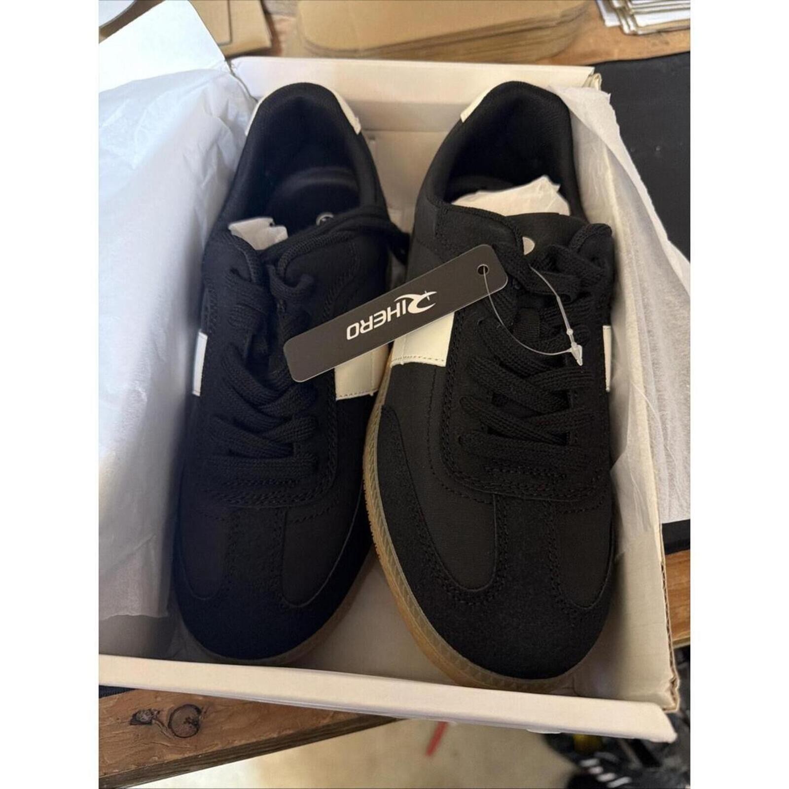 Rhihero Women’s Two-Stripe Timeless Icon Round Toe Street Style Black S 7.5