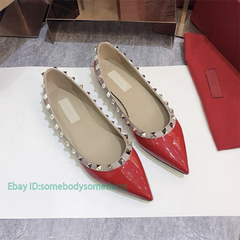 Women’s Gold Rivets Matte Shiny Summer Pointed Toe Shoes On Flats Sandals Pump