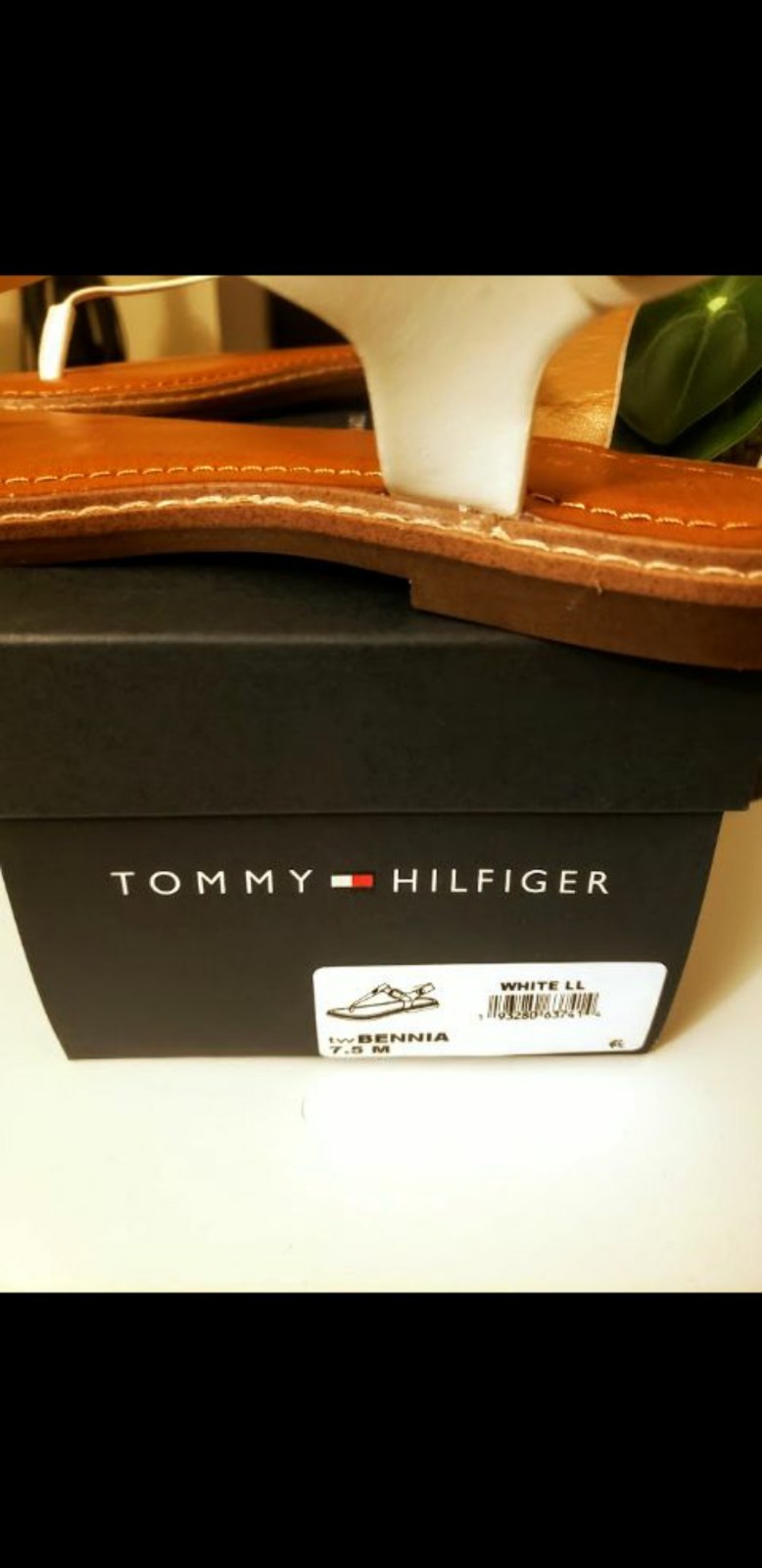 Tommy Hilfiger BENNIA Thong Sandal’s, White/Gold Logo Buckle, Woman’s 7.5 *NIB*