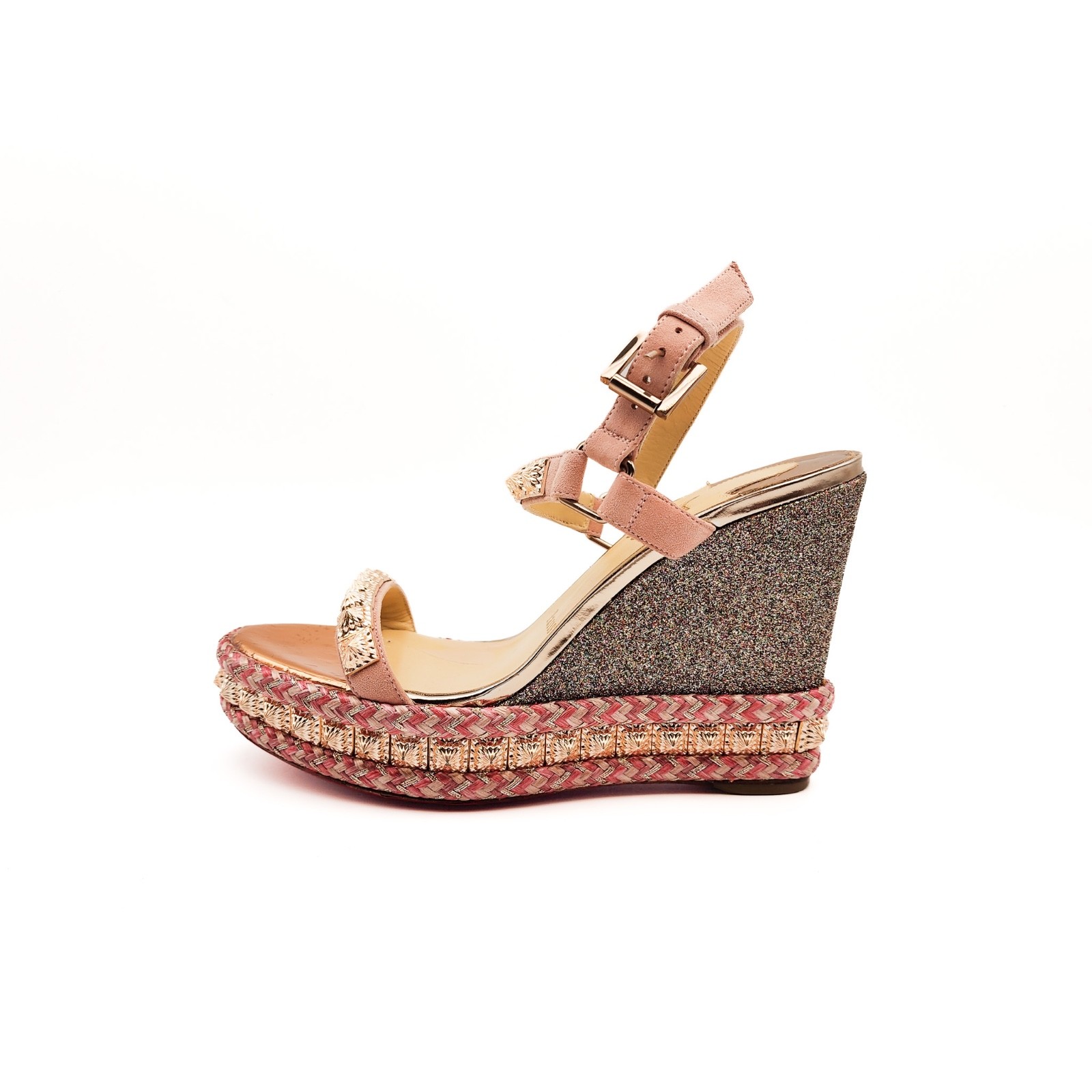 Christian Louboutin Pink Rose Gold Glitter Espadrille Platform Sandals EU 36