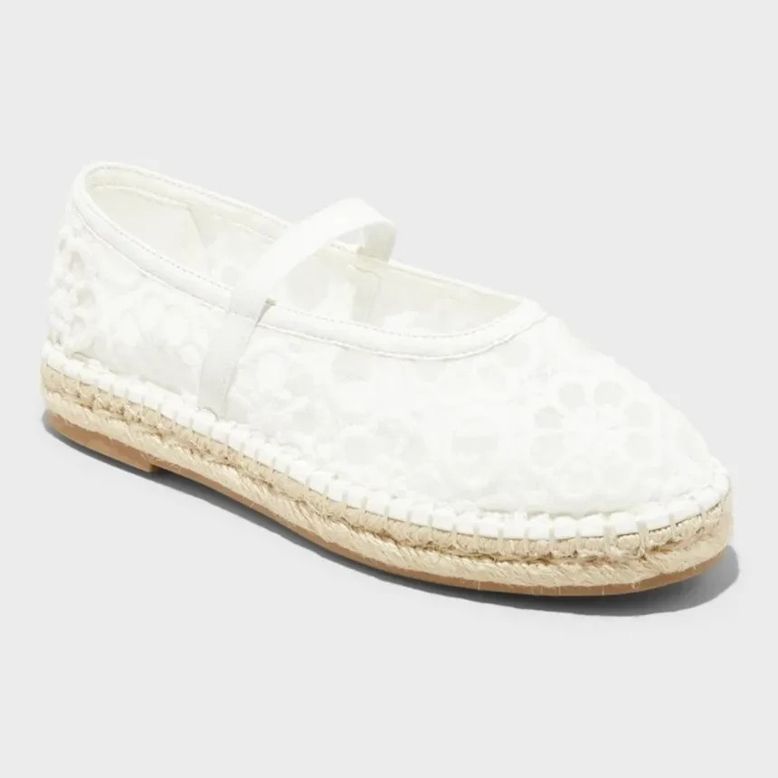 Women’s Celia Floral Lace Mary Jane Espadrille Flat with Memory Foam Insole
