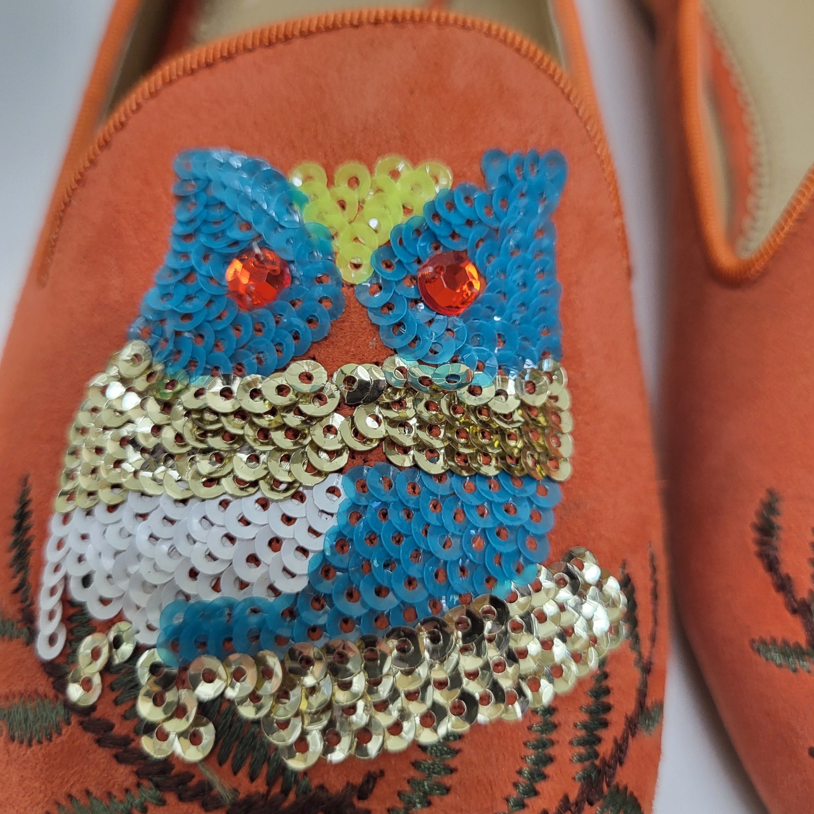 RARA AVIS by IRIS APFEL Loafers Womens 8.5 Sequin Owl Flat Orange