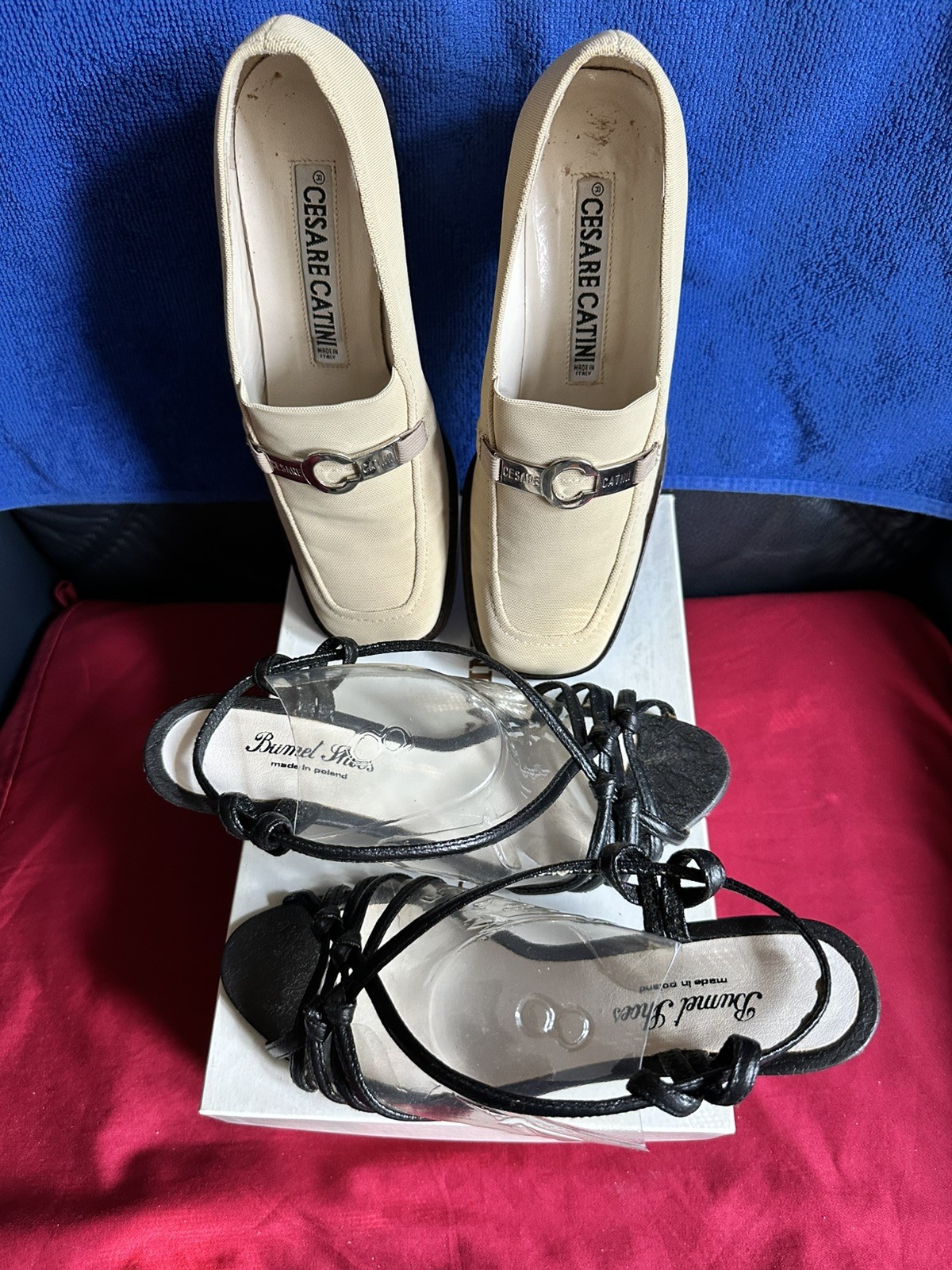 2 Pairs Shoes CESARE CATINI Fabric Italy and Bumble leather sandals EU 36 US 6.5