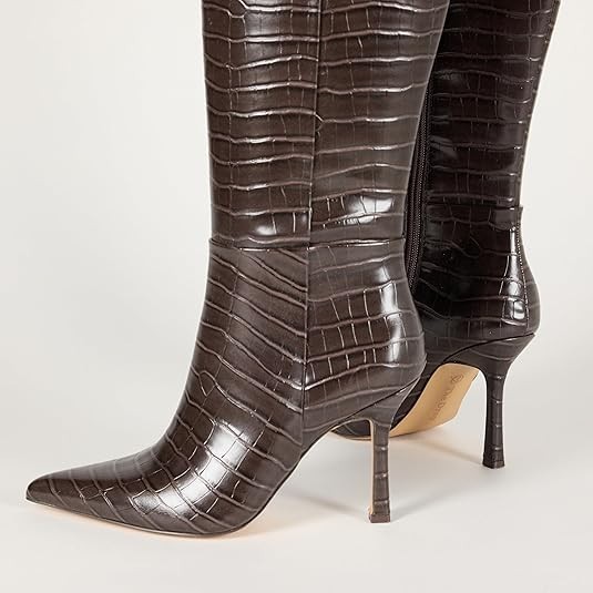 The Drop Women’s Size 9.5 Chocolate Croco Stamped Gemini Tall 3.6″ Heeled Boot