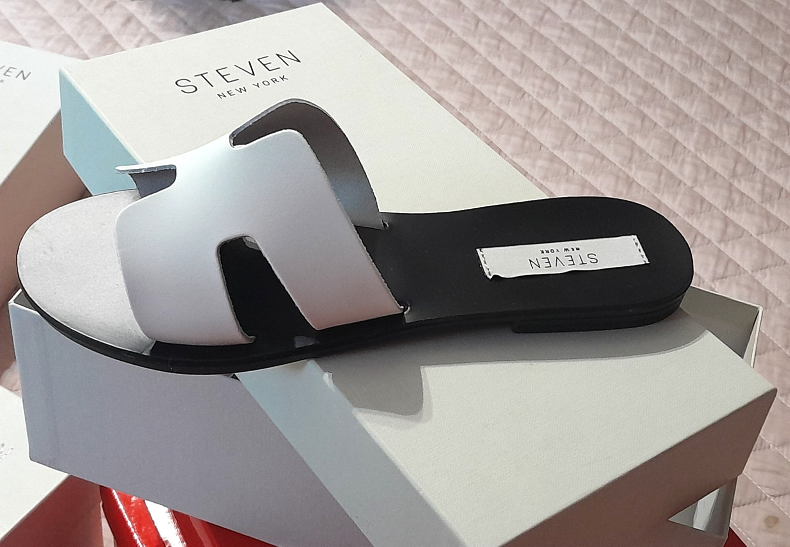 Steven New York Leather Slide Sandal Women’s 8.5 Greece White Made in Italy NEW