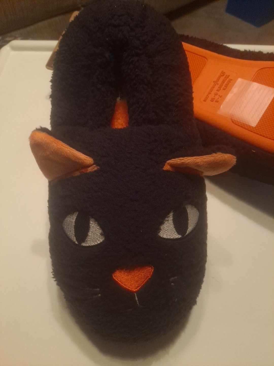 NWT Dearfoams Memory Foam Halloween Black Cat Kitty Fuzzy Womens 9-10 Men 7-8