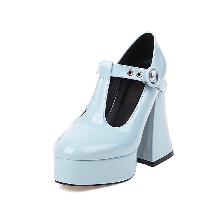 Women’s High Heels T-Strap Platform Casual Mary Jane Faux Leather Pump Shoes SZ