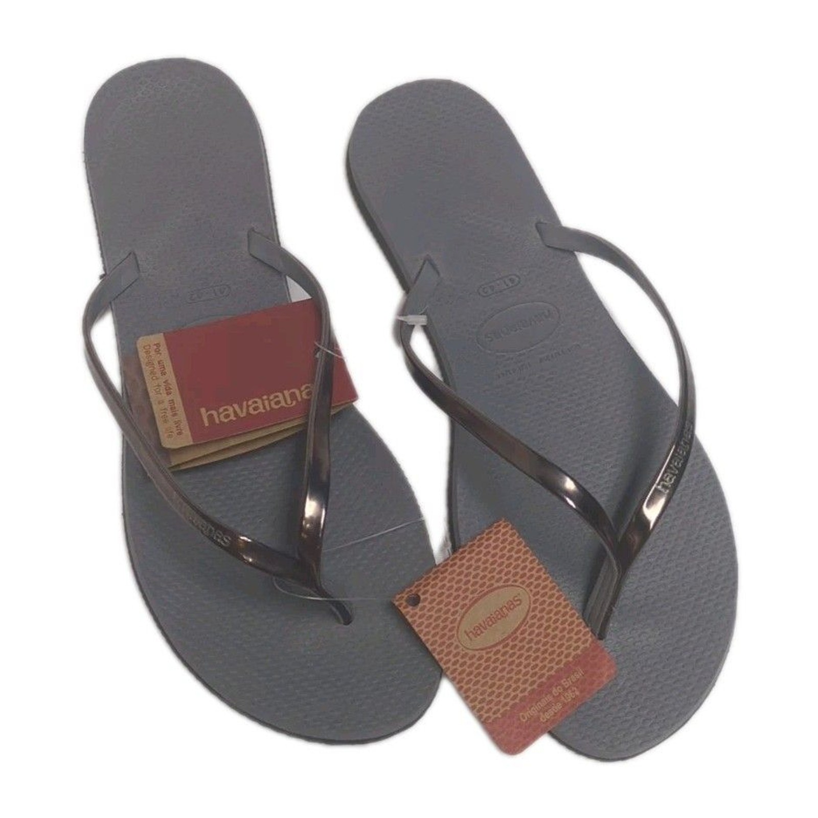 NEW Havaianas Flip Flops Sandals 41-42 Gray Steel Metallic Graphite Women 11 $42