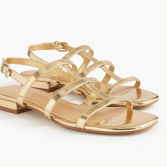J. Crew~Gold~Cage~Ankle~Straps~Low block heels~Sandals~7 1/2~8N~NWT!