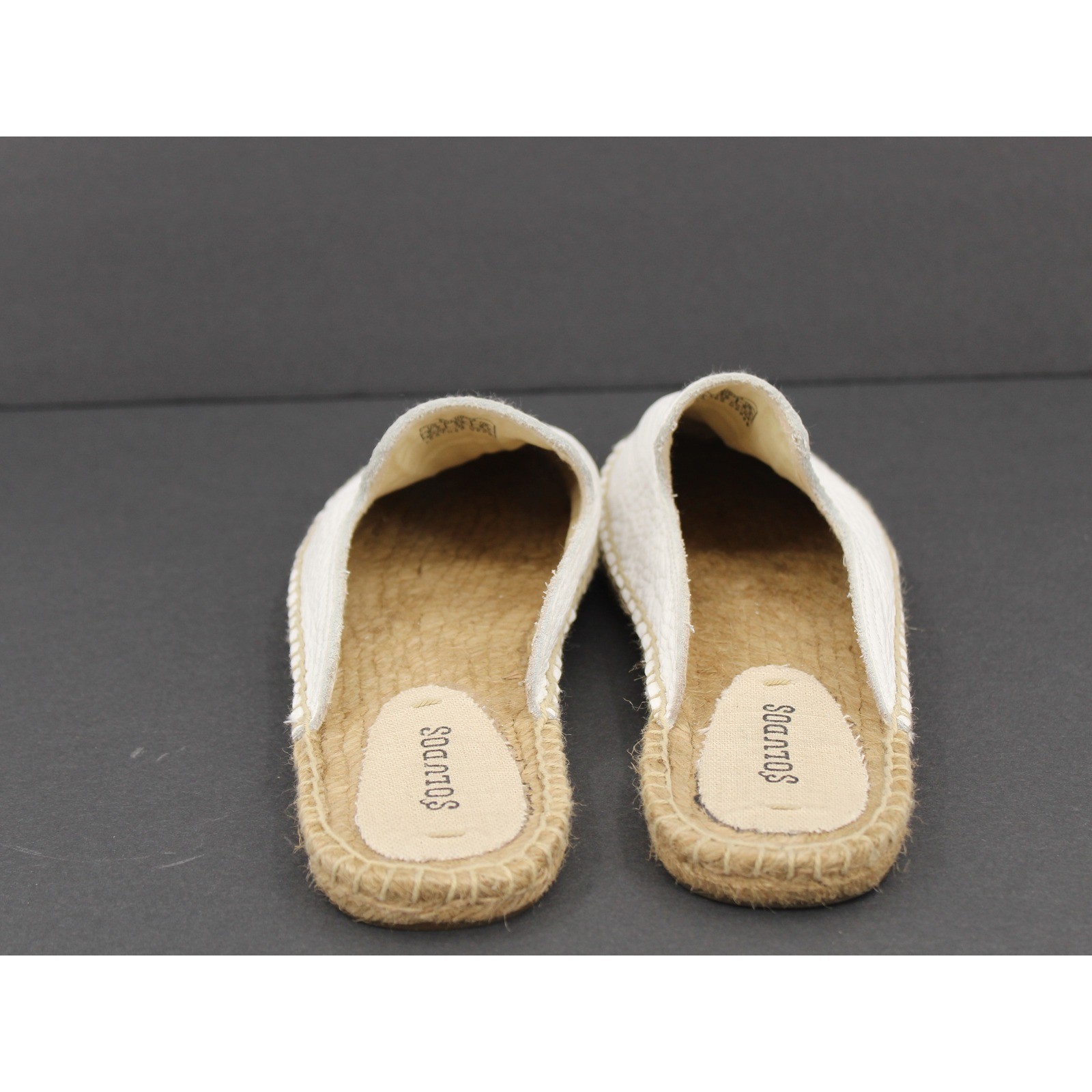 Soludos Pebbled Leather Espadrille Mules Size 8.5 White Slides