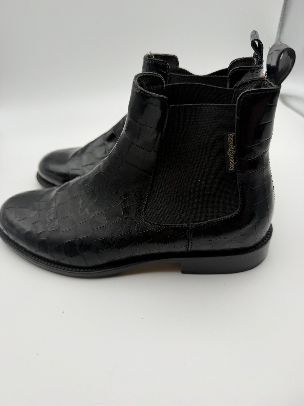 Russell & Bromley Chelsea Boots Black Croc Embossed Leather EU 37.5 US 6.5