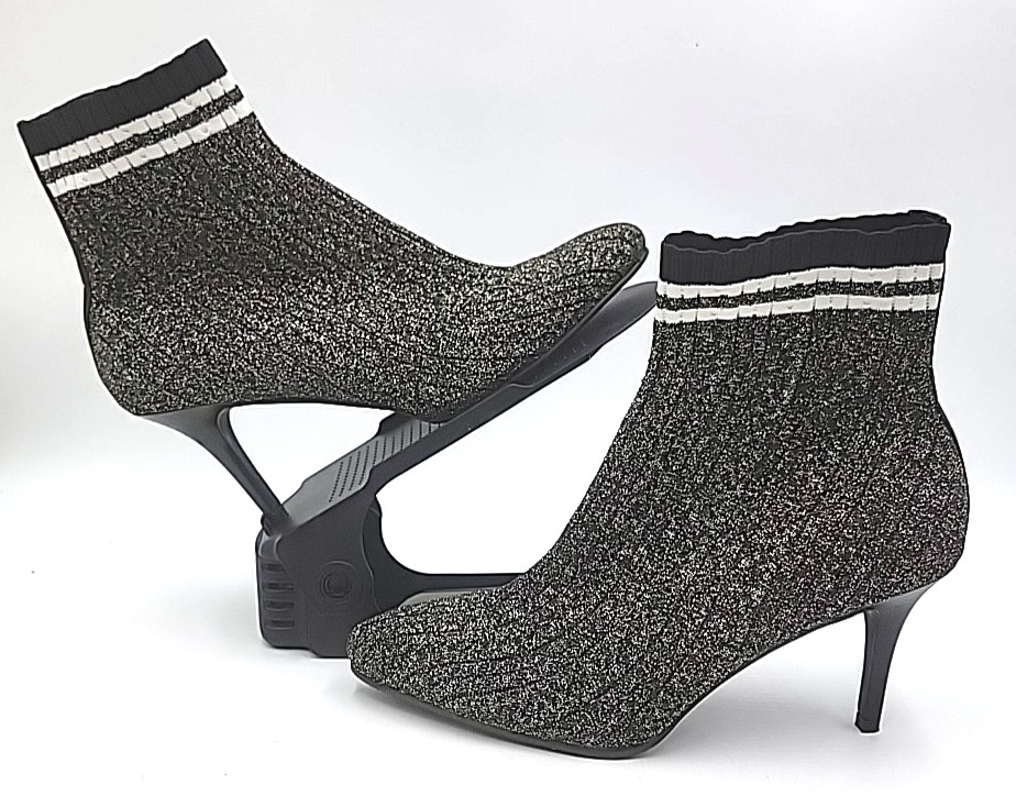 New Stuart Weitzman Waverly Sock Boots Ankle Black Gold Stretch Women’s 10M