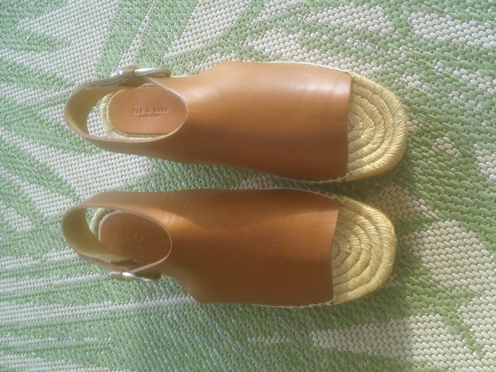 Rag & Bone Tan Leather Calla Espadrille Sandals O-ring Buckle 37.5 US 7.5 NWOB