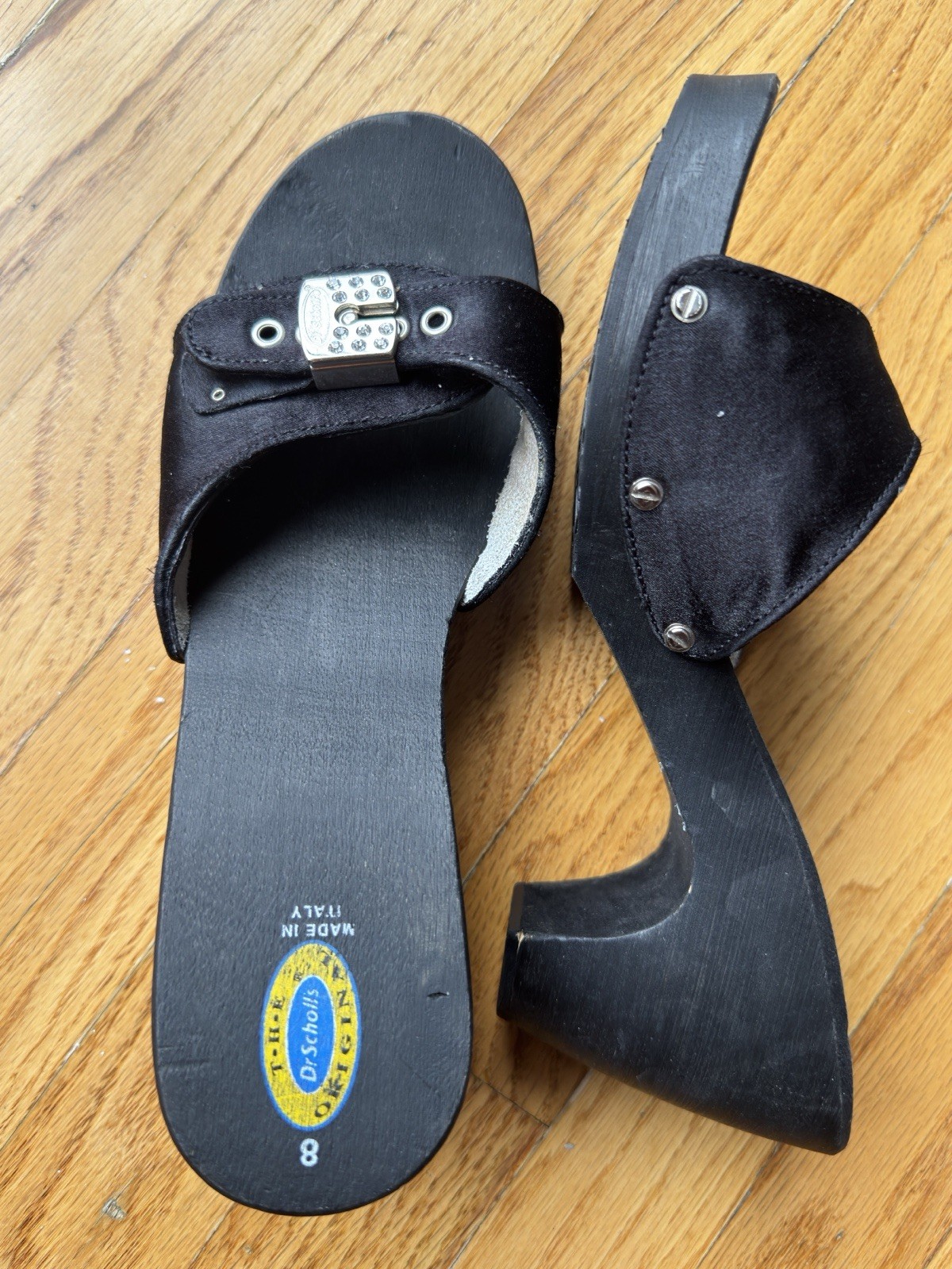 Dr. Scholl’s Original Black Wooden Slide Sandals Women’s Size 8 Made in Italy