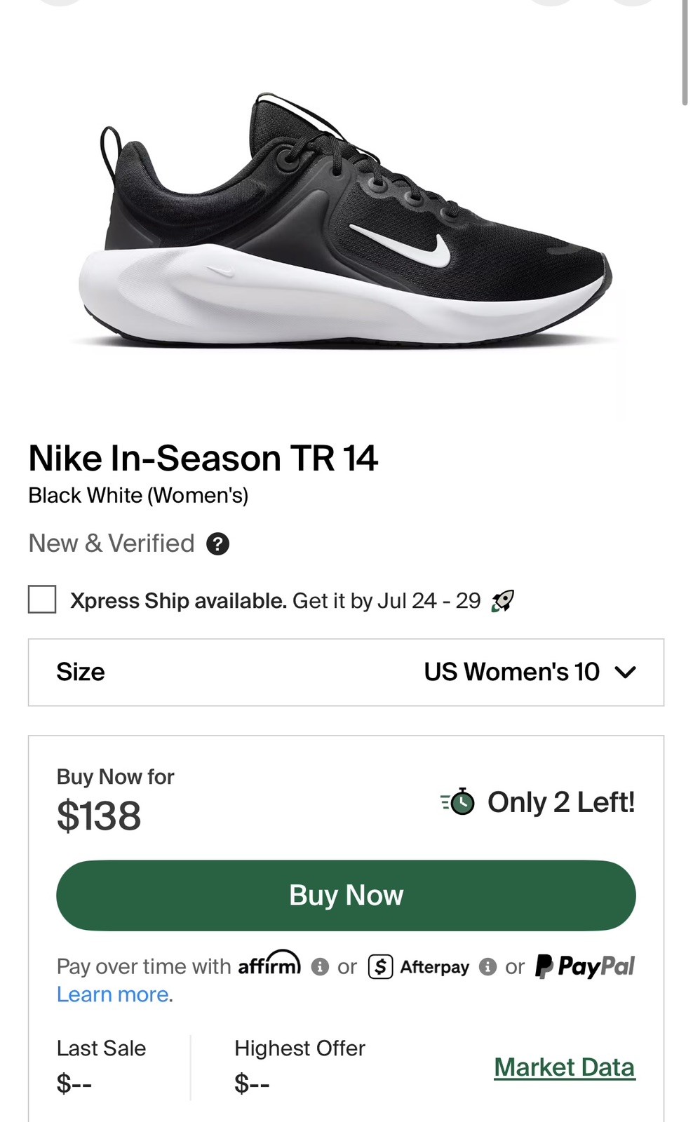 Nike In-Season TR 14 Training Shoes Womens 10 Black White Athletic HF1103-002