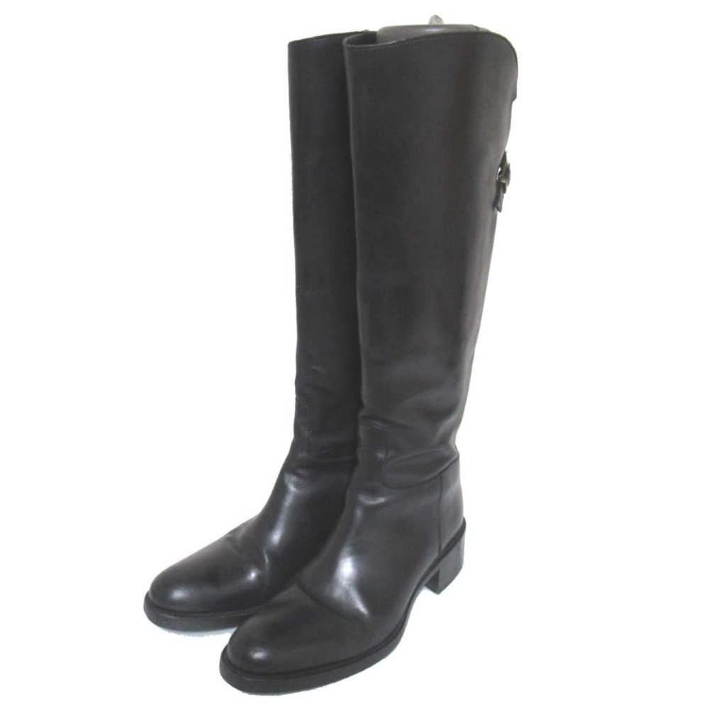 SARTORE Cross Strap Leather Long Boots Jockey Boots 35 8.7″» Black Women USED