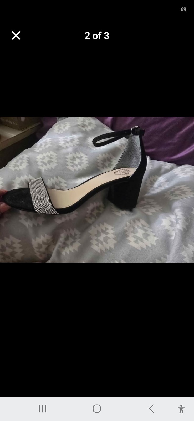 IMATTE Women’s Black/Silver Strappy Open Toe Ankle Strap Rhinestone Heels