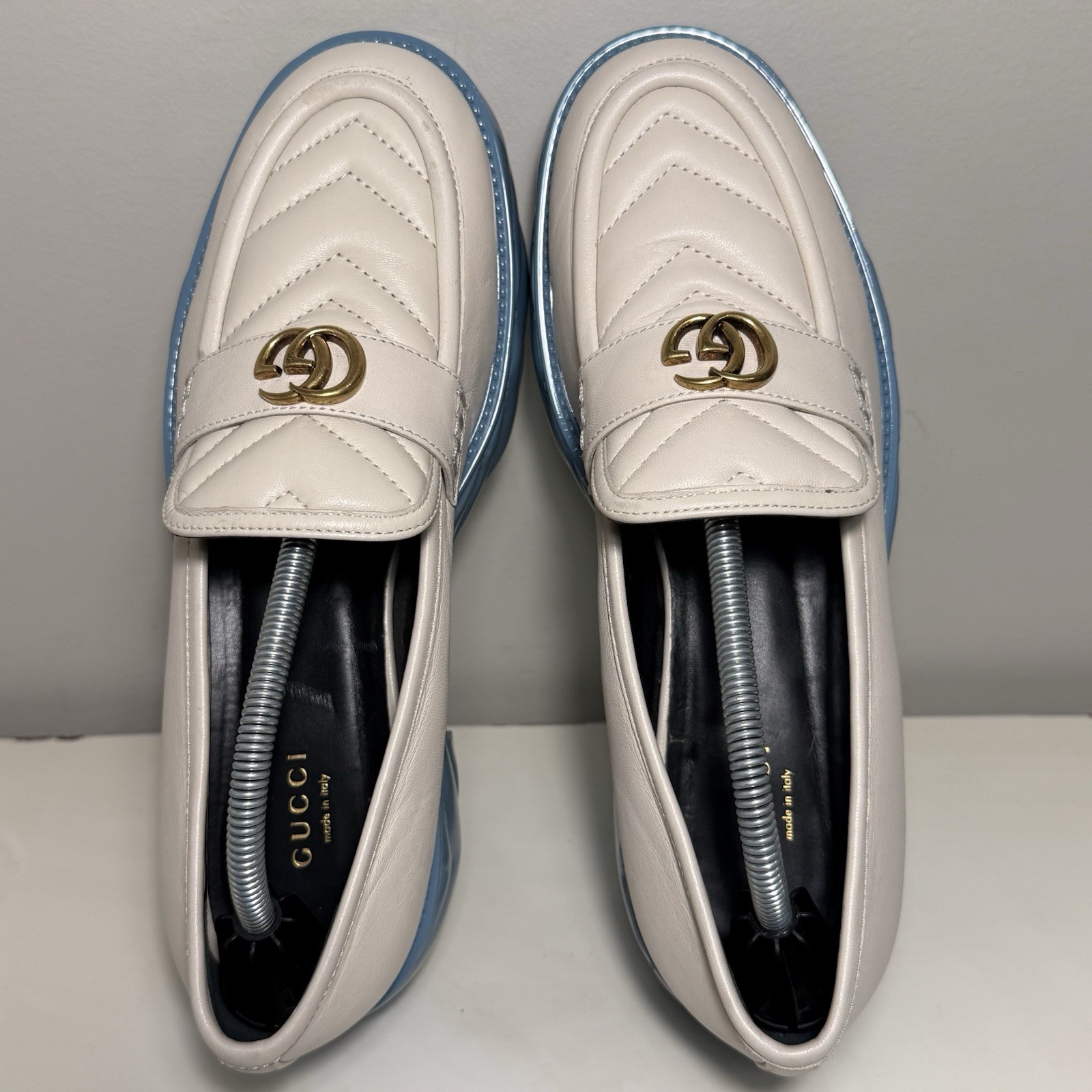 Gucci Marmont GG Platform Loafers Women’s EUR 39 Matelasse Leather Stiched Blue