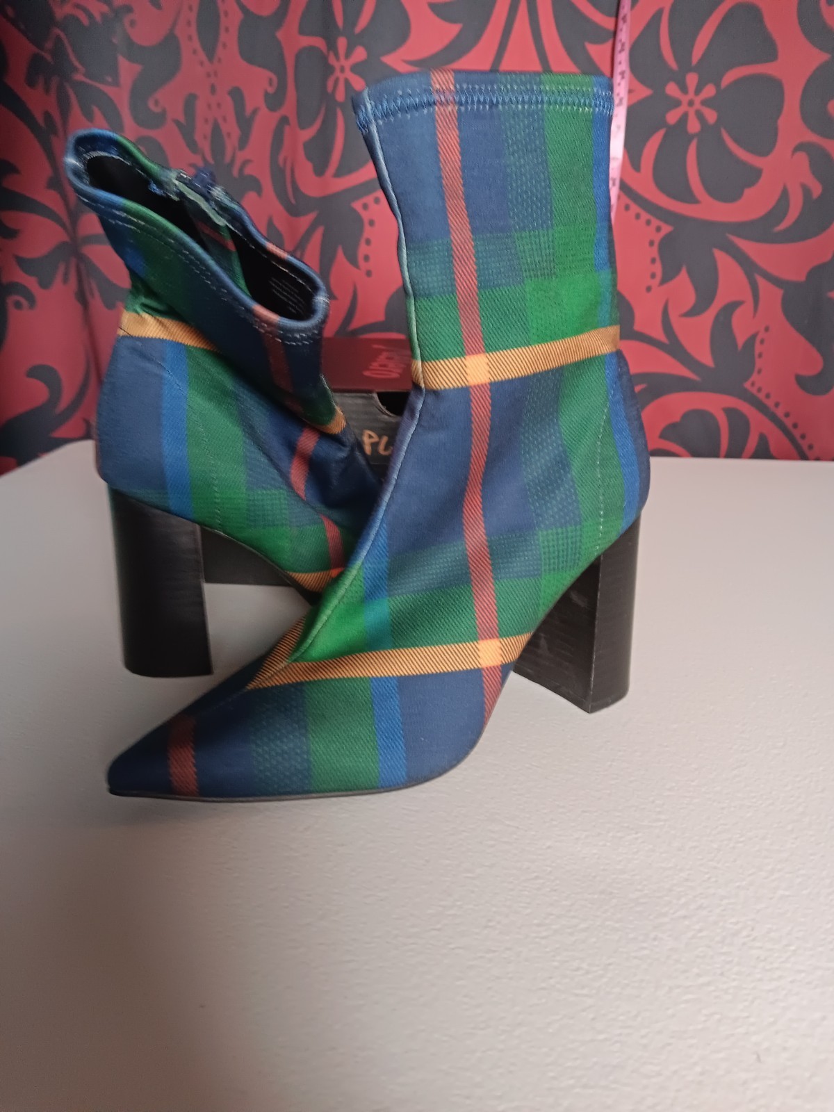vintage jeffrey campbell Green Plaid Boots Heels 7M Heels Y2k 90s Bohemian Goth