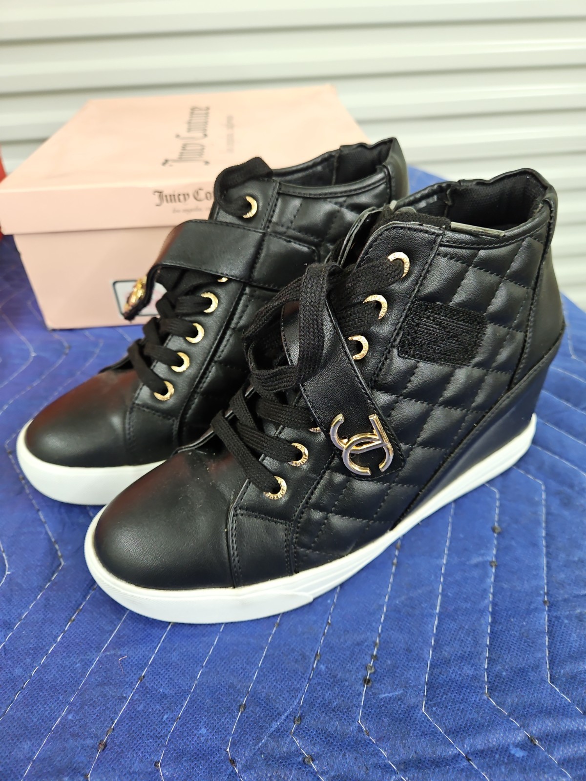 Juicy Couture Journey Platform Wedge Lace Up Sneakers Womens Size 8 Black Chunky