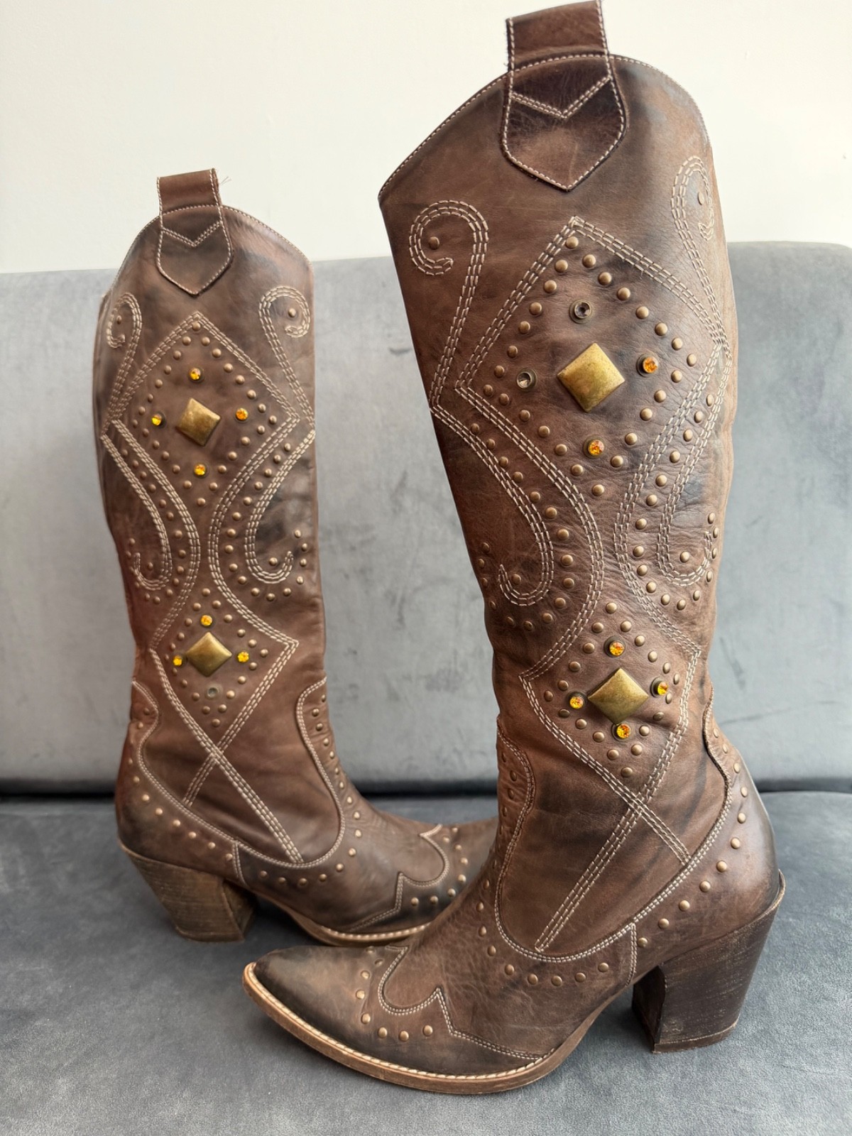 Navyboot Leather Cowboy Boots | Size EU 39 US 8.5 | Western Boho Style |