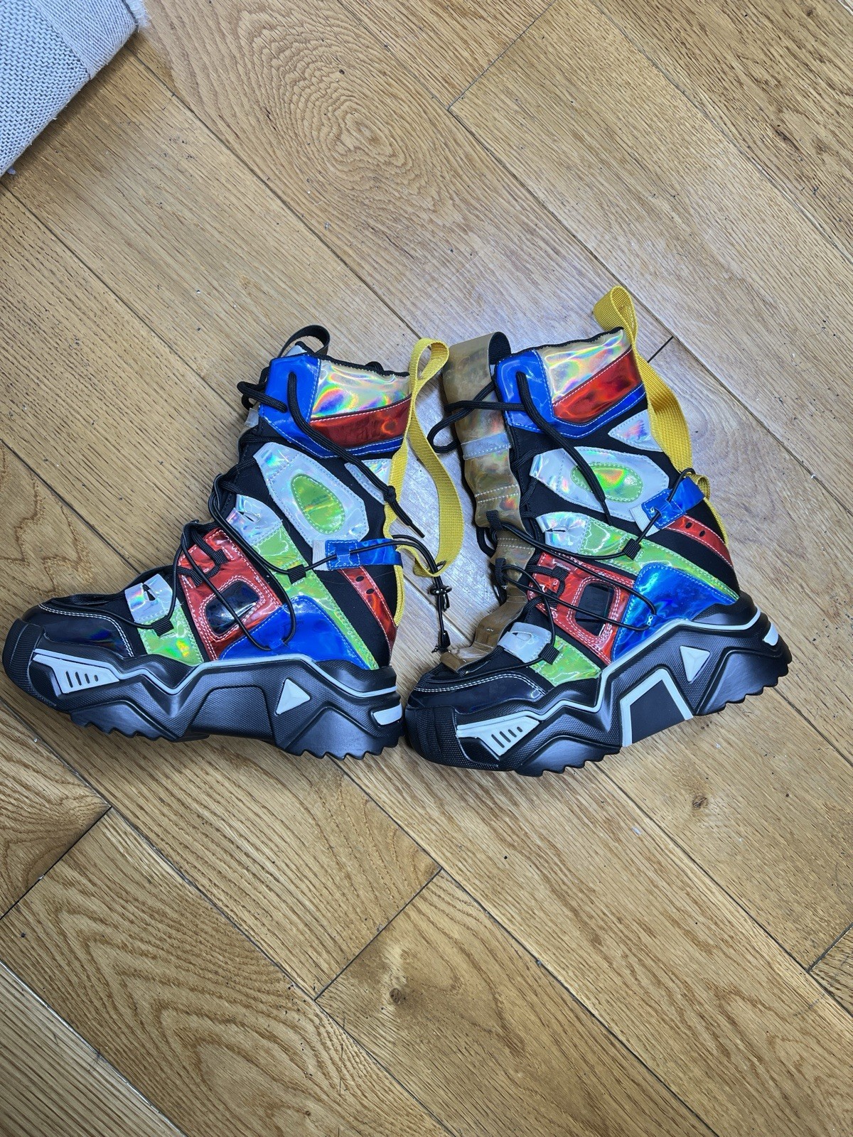 Multicolor Colorblock Mid-Calf Lace-Up Combat Boots Pull Tab Women’s Size 7