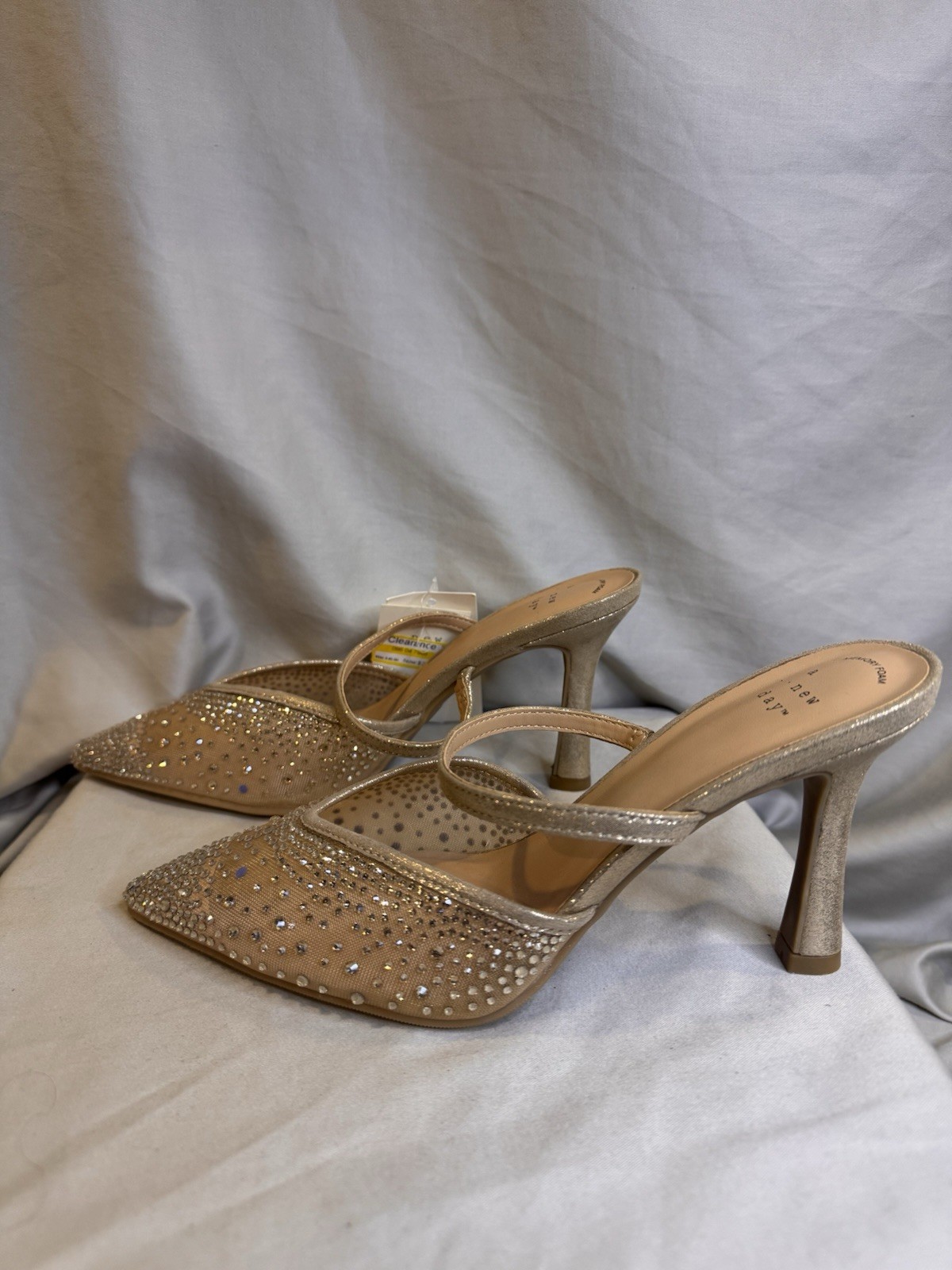 A New Day Women’s Sonia Heels with Memory Foam Insole Beige Rhinestone [A8]