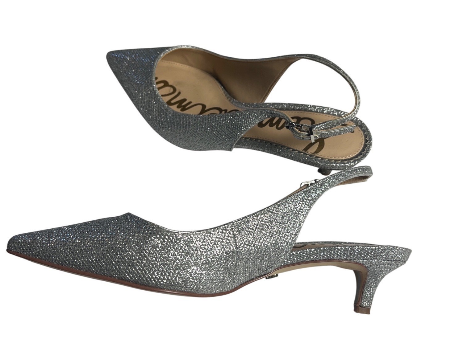 Sam Edelman Womens Silver Sparkly Slingback Heels Size 8.5 Pointed Toe